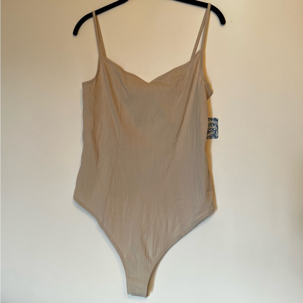 Cream (L) Free People spaghetti strap, thong bodysuit